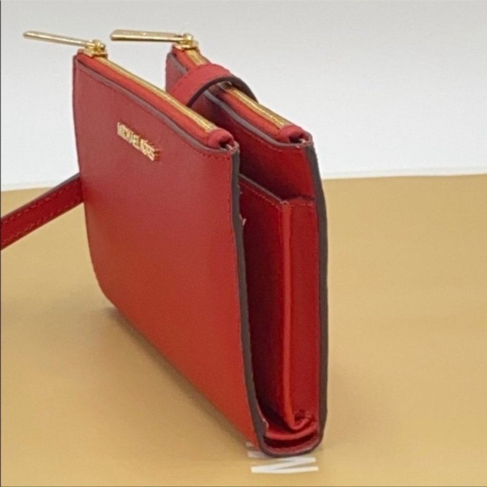 Michael Kors Large Double Zip Wristlet Leather Flame Color - Picture 4 of 16
